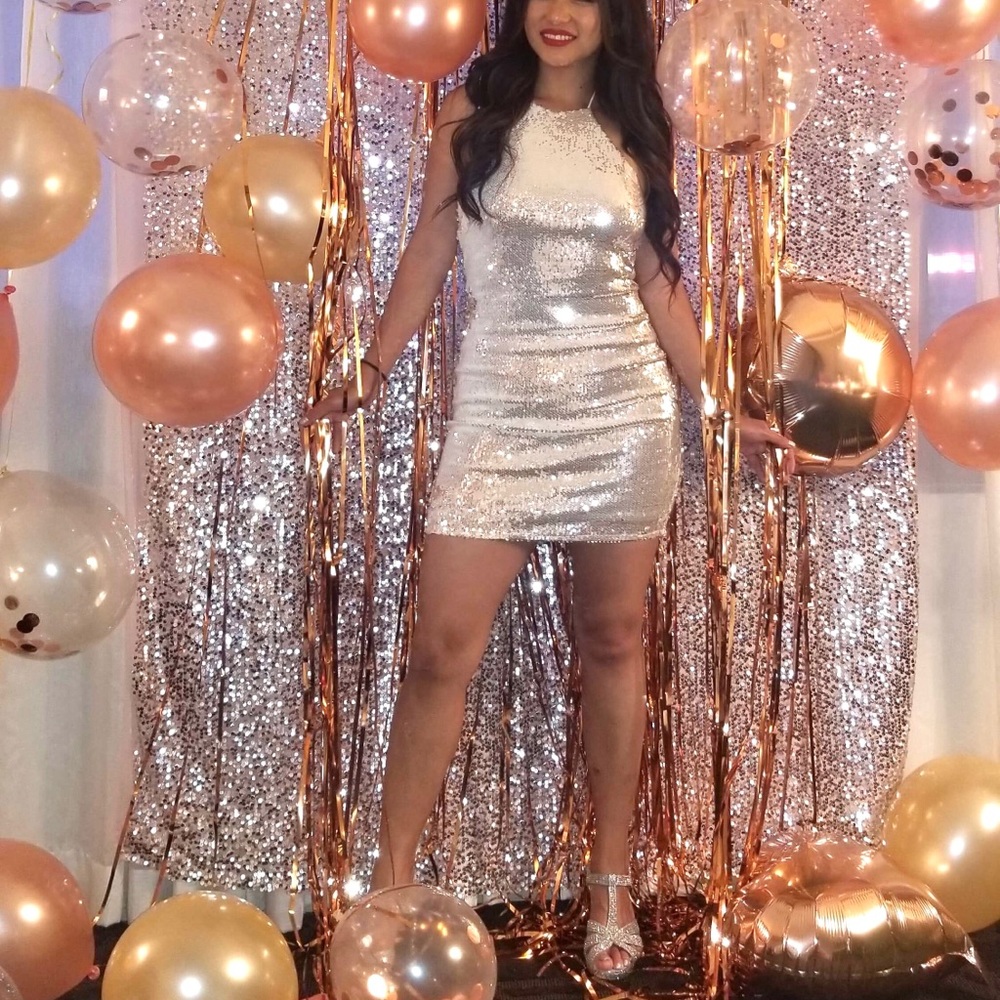 Sequence Silver/ White Halter Mini Dress. S/ M